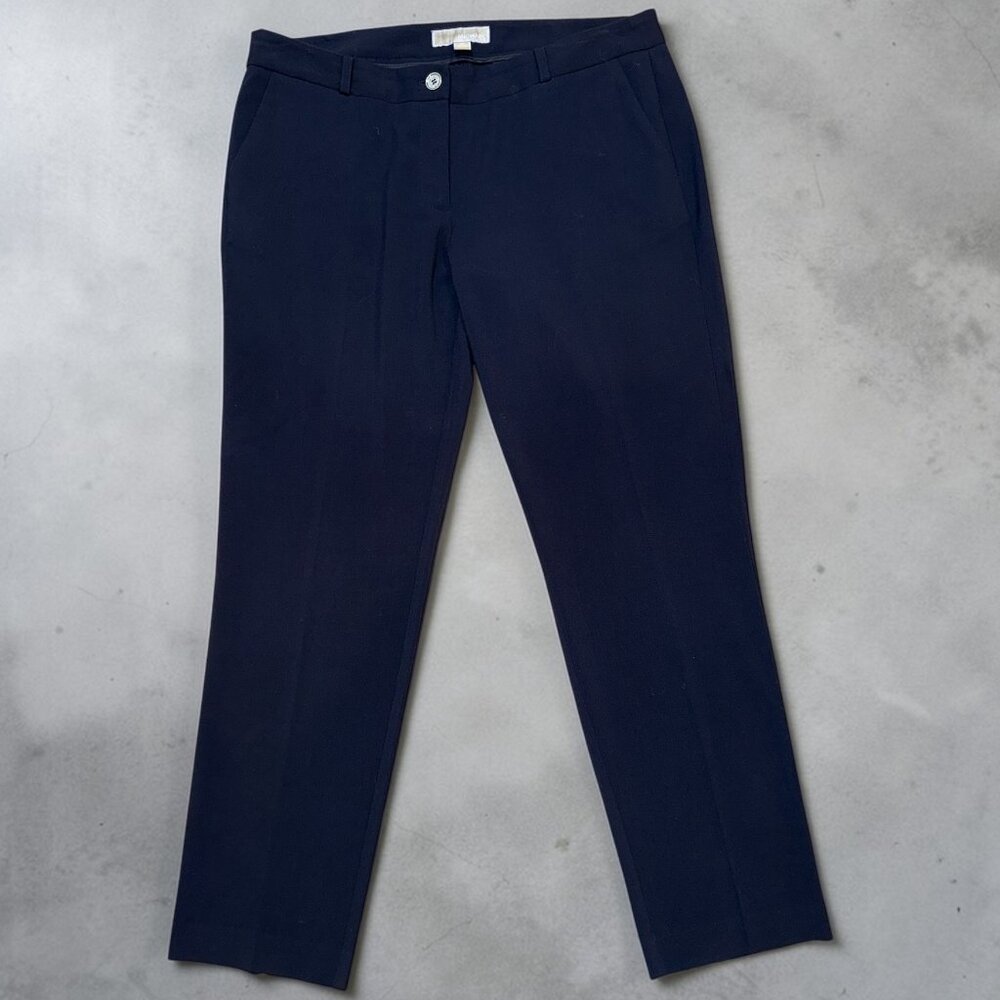 Michael Michael Kors Sz 10 Navy Blue 2-Pocket Button Zip Trousers Women's Pants